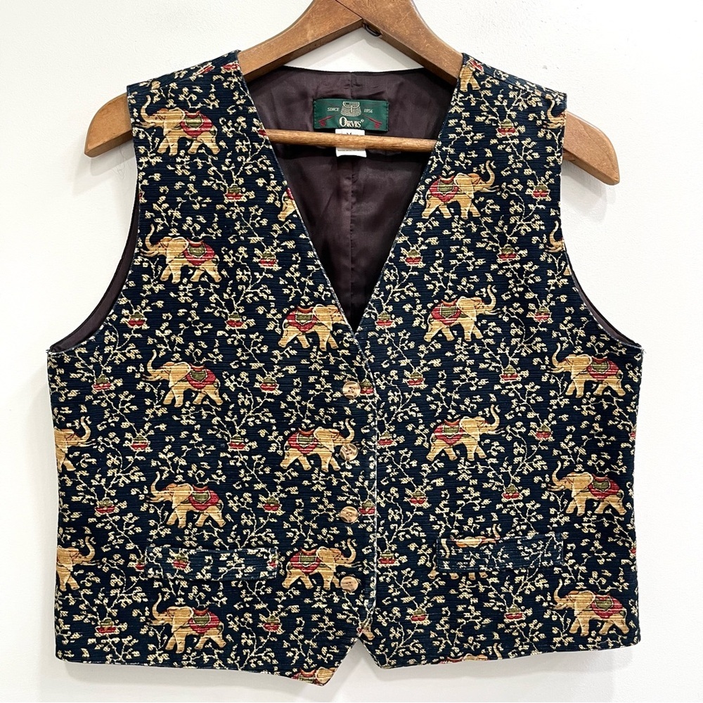 Orvis Vintage 90’s Women’s Indian Elephant Print Tapestry Button Front Vest S
